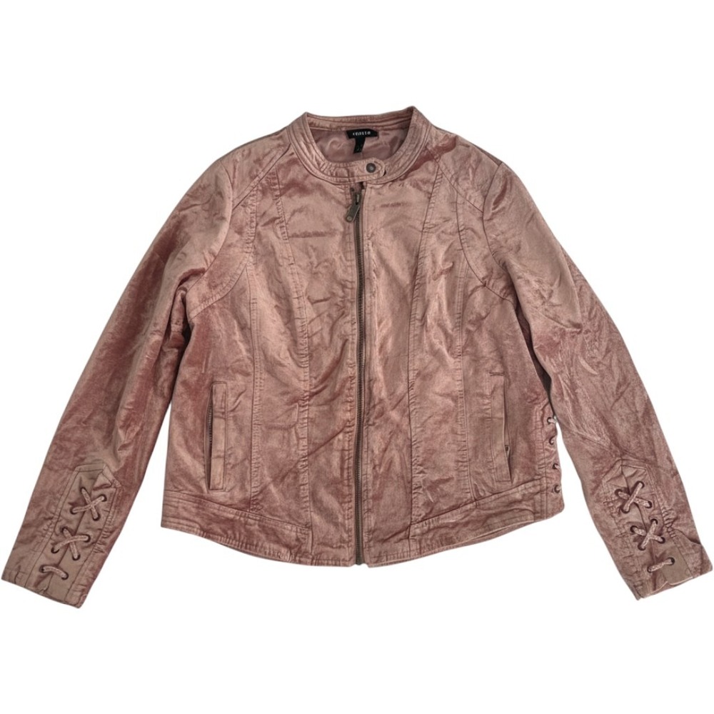 Torrid Womens Pink Crushed Velvet Moto Jacket Lace Up Cuffs Size 1 Plus Size